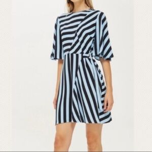 Topshop Blue Striped Bell Sleeve Mini Dress Size 2